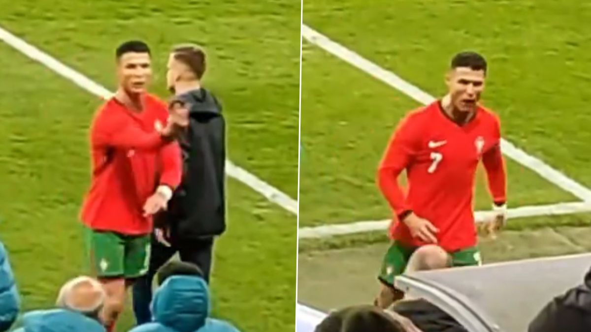 Cristiano Ronaldo throws tantrum and gestures to officials as he walks off after Portugal’s loss to Slovenia; Watch