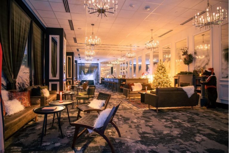 Indoor Ski Lodge Returns at Tower Club Dallas, 48 Stories High